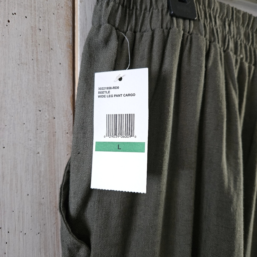 NWT LINEN Jessica Simpson Wide Leg Pant Cargo Pant Olive Size Large - Picture 3 of 6